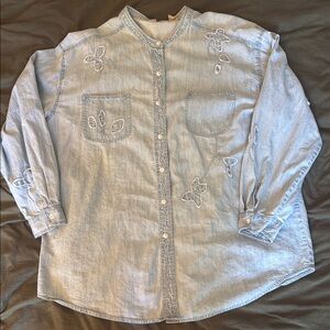 J. Jill Light Blue Button Down Shirt with Embroidery